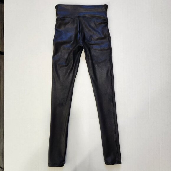 SPANX Shape Faux Leather Leggings XS Petite Black High Waist Slimming 2437Q - Picture 2 of 9